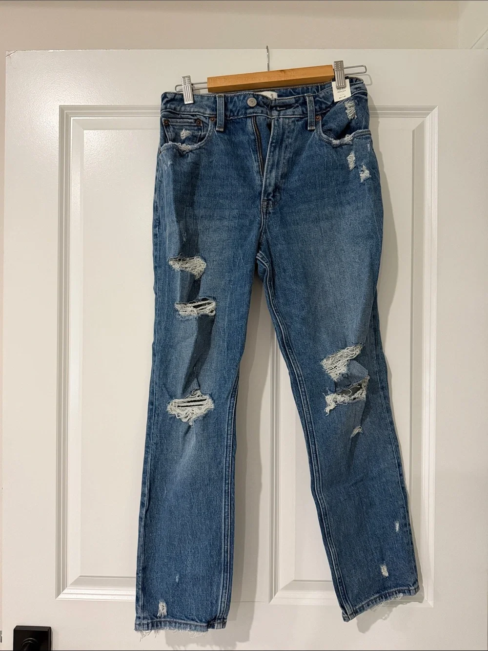 Abercrombie & Fitch Distressed Straight-Leg Blue Jeans